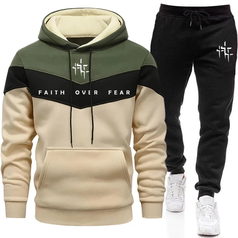 Men'S Fashion Hoodies - Faith Over Fear Setelan Olahraga Pria,
