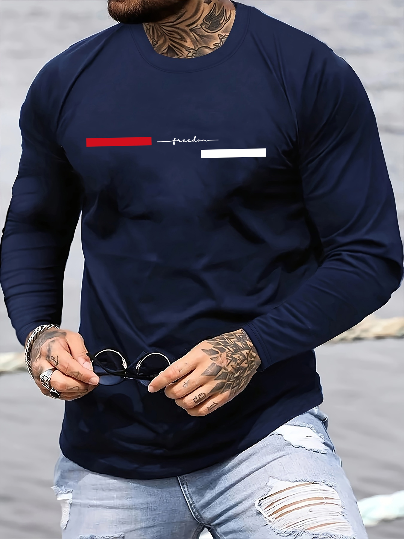 Men Fashion Upper - Kaos pria lengan panjang 100% katun