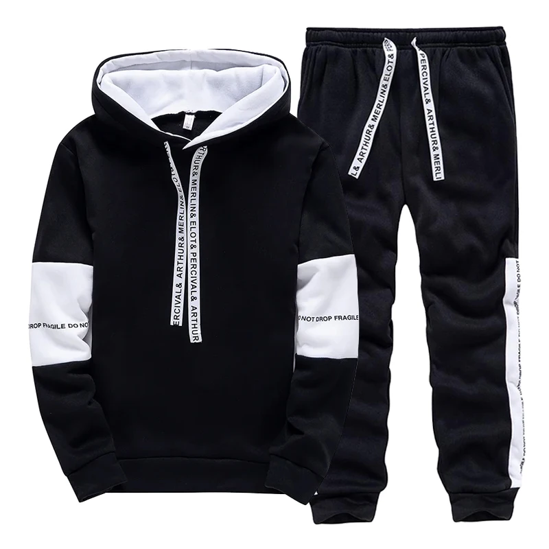 Men'S Fashion Hoodies - Setelan Olahraga Pria Hitam Putih, Hoodie