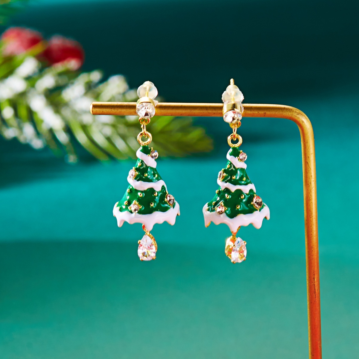 Men'S Fashion Xmas Party - Anting-anting Natal Motif Salju Putih Hijau