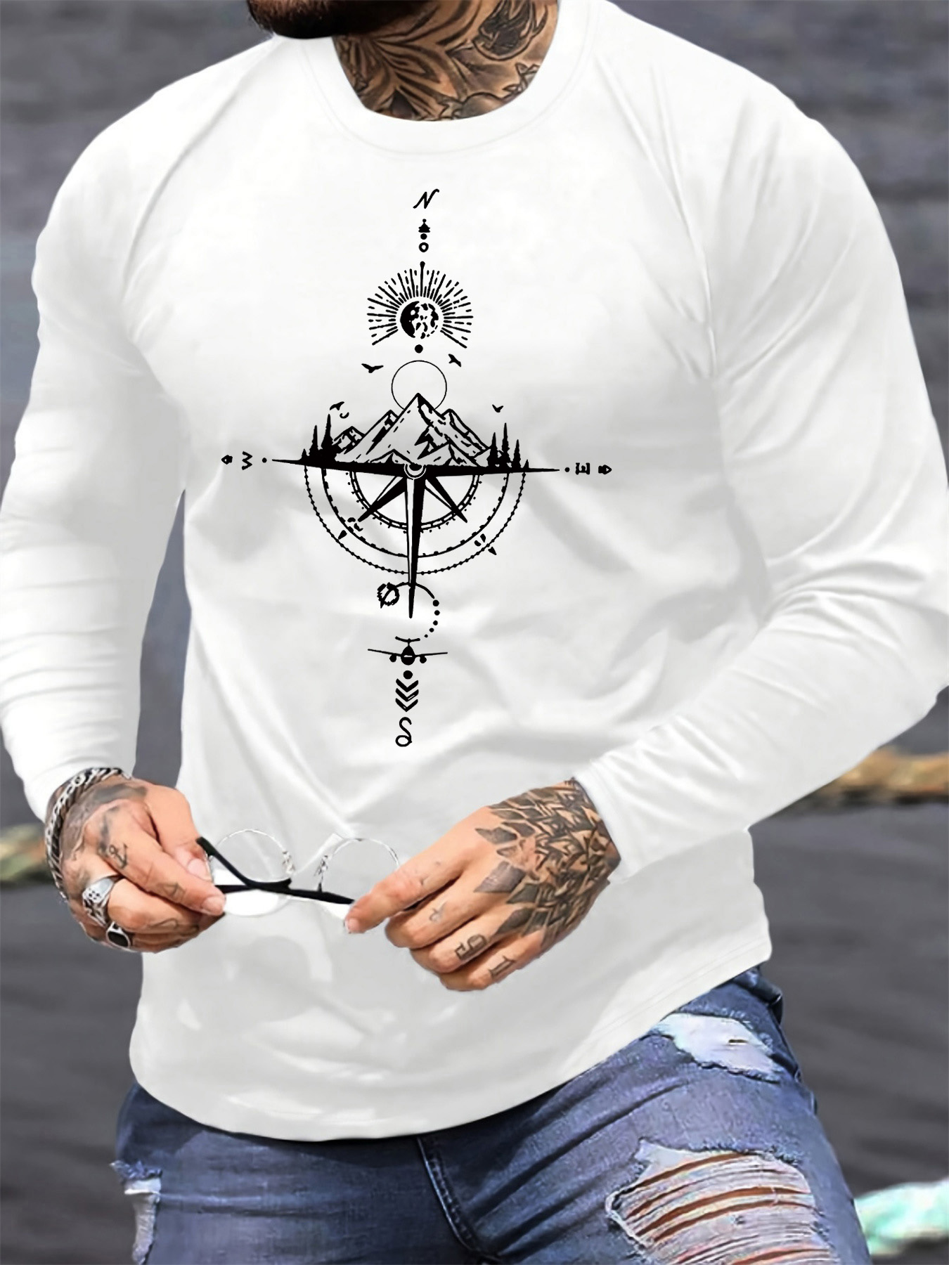 Men Fashion Upper - Kaos pria lengan panjang 100% katun