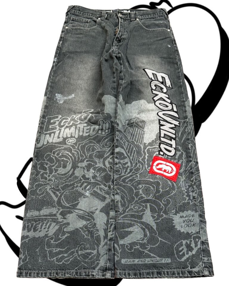 Men'S Fashion Grey Jeans - Celana Jeans Printing Gaya Amerika Hip