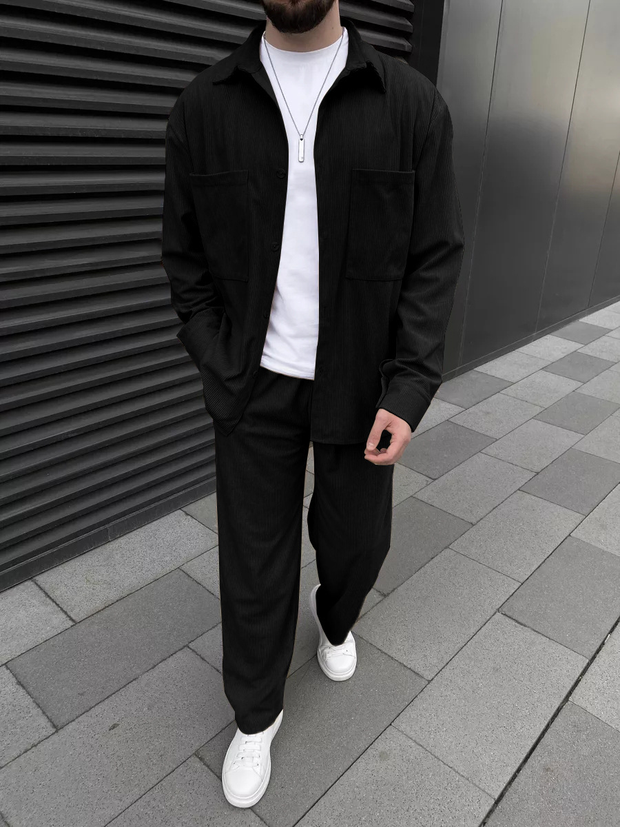 Men'S Fashion Outfits - Setelan corduroy pria dua potong: kemeja
