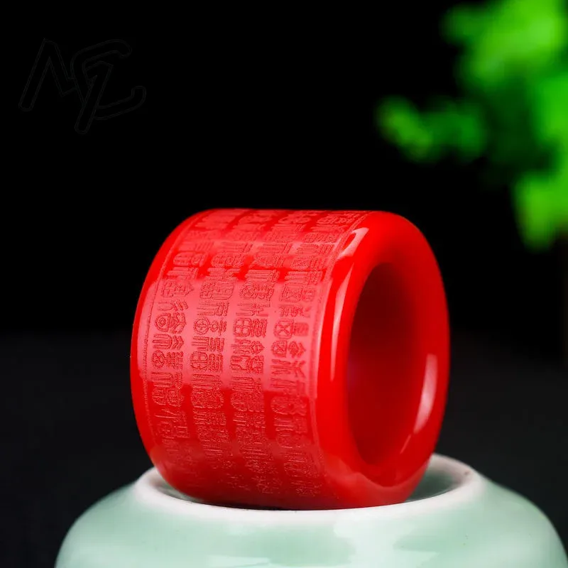 Men'S Fashion For Wedding - Cincin Giok Merah Alami Jantung Meridian