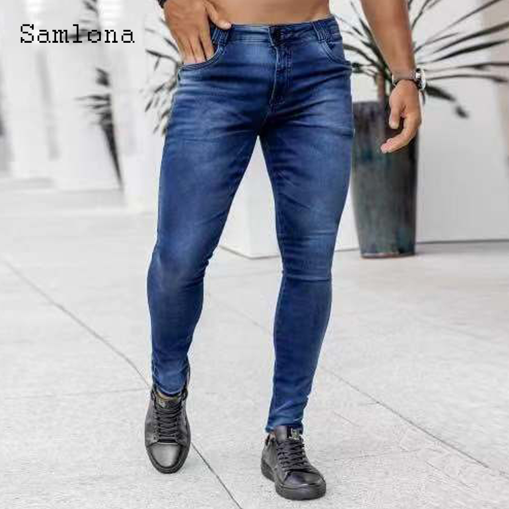 Men'S Fashion Grey Jeans - Samlona celana Jeans Denim kurus pria,