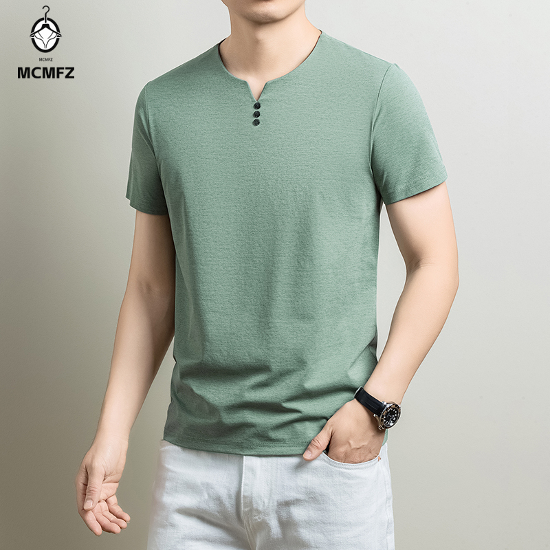 Men Fashion Upper - Kaos Henley Pria Basic Bahan Katun