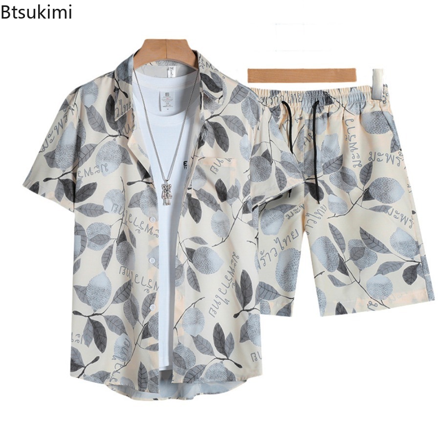 Men'S Fashion Outfits - Set Kemeja Lengan Pendek Pria Cetak