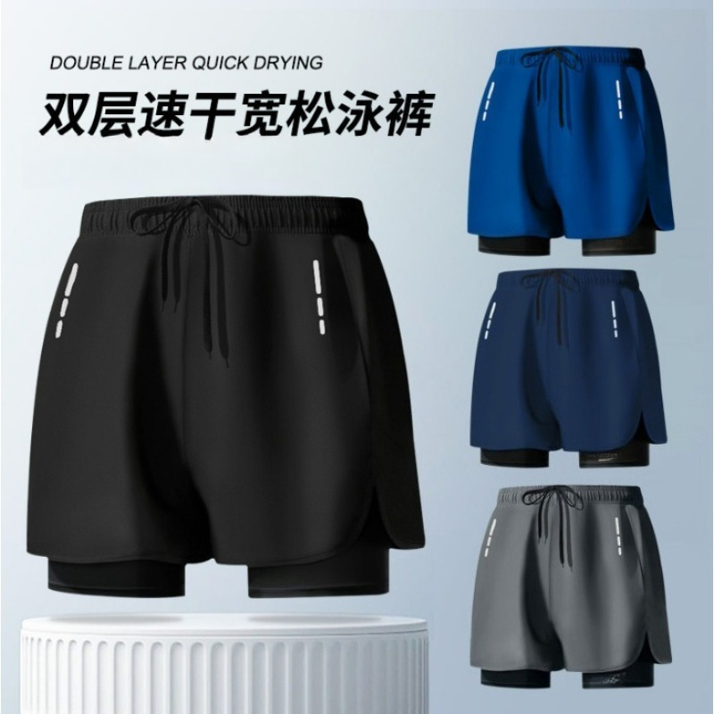 Swim Trunk Shorts - Celana renang pria berlapis ganda anti-kejutan,