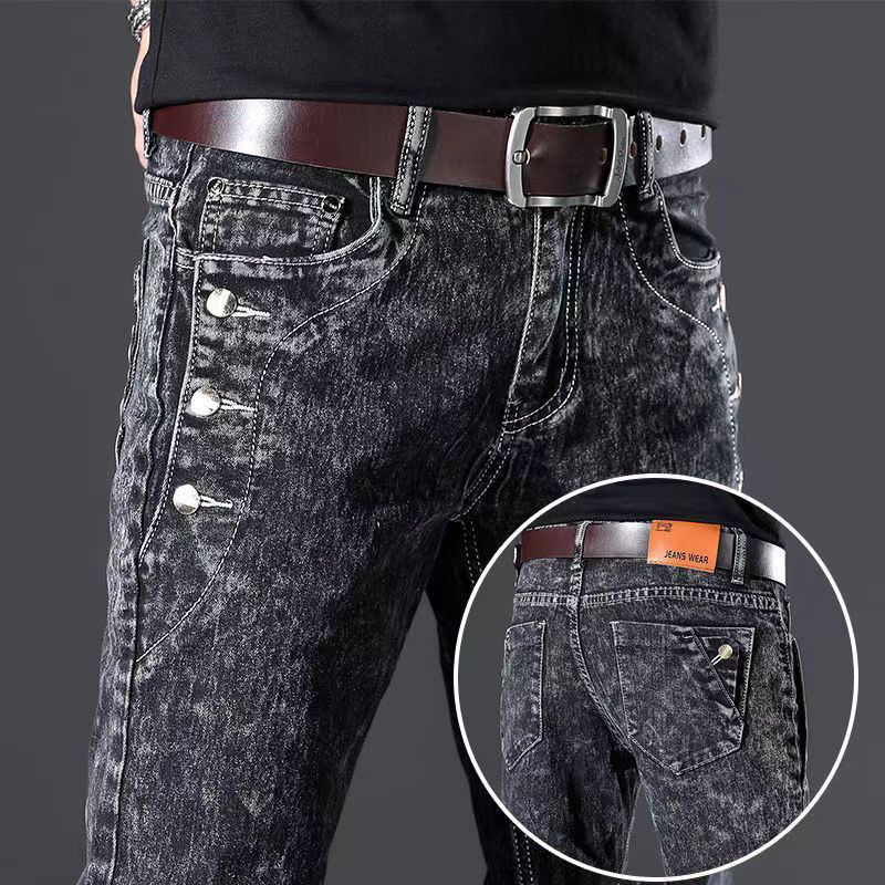 Men'S Fashion Grey Jeans - Celana desainer Vintage ramping klasik pria,
