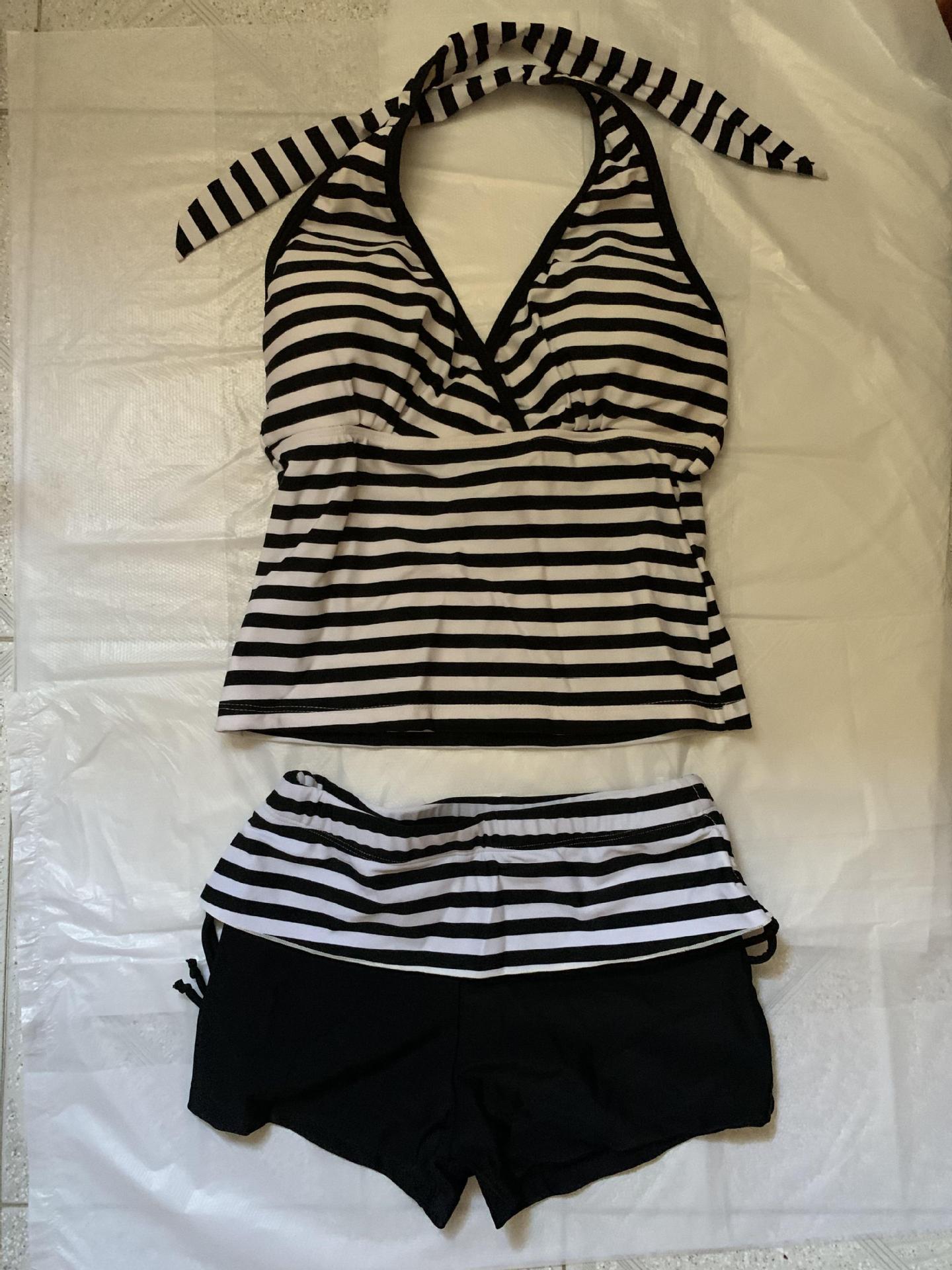 Swim Trunk Shorts - Tankini bergaris dua potong, pakaian renang