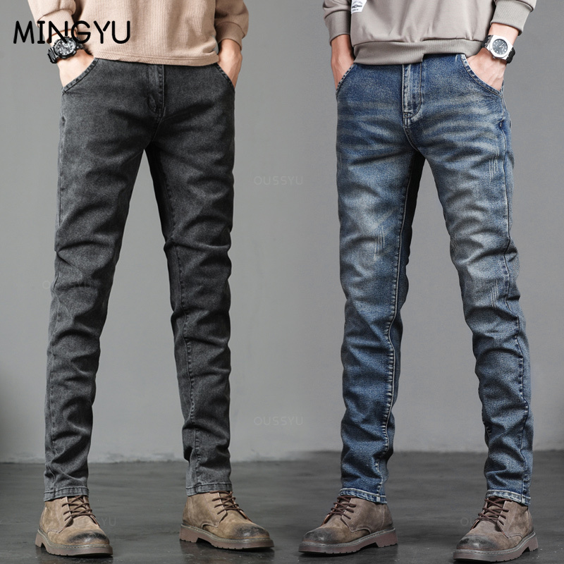 Men'S Fashion Grey Jeans - Celana panjang katun untuk pria, pakaian