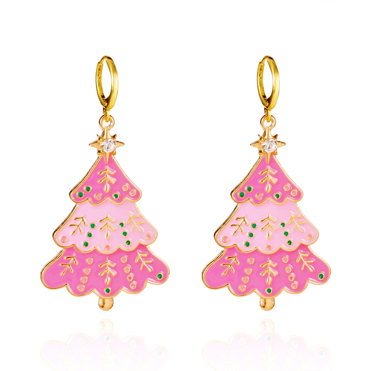 Men'S Fashion Xmas Party - Anting Natal Enamel Merah Muda Pohon