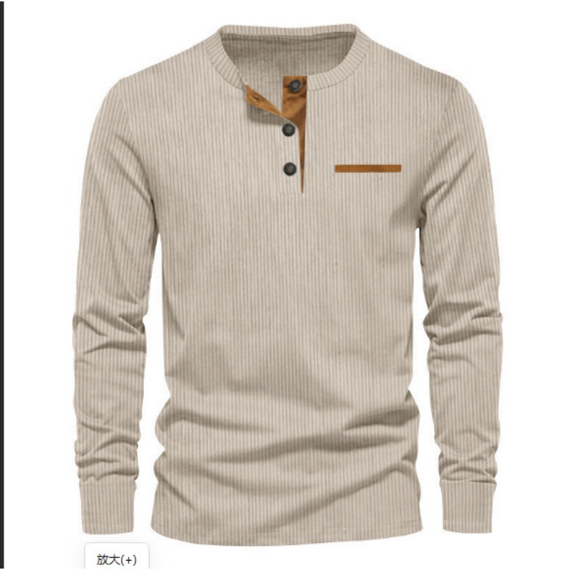 Men Fashion Upper - Kaos Henley Lengan Panjang Pria Bahan