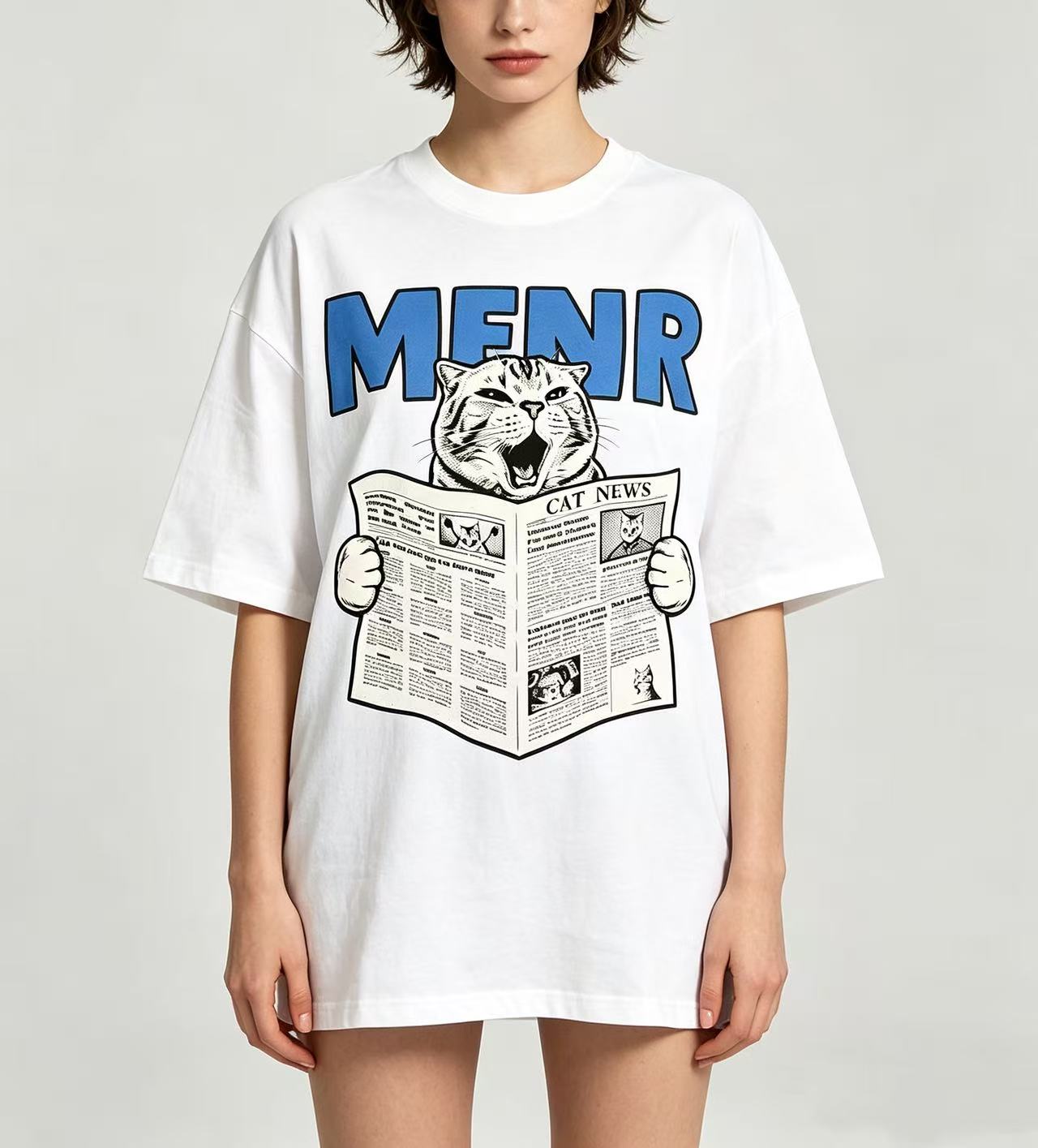 Men'S Fashion Oversized T Shirt - Kaos Grafis Unisex Gambar Kucing Lucu