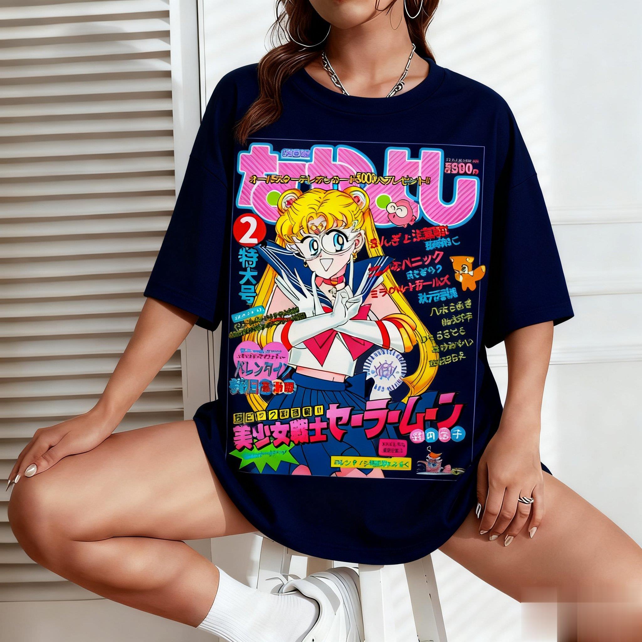 Men'S Fashion Oversized T Shirt - Kaus Grafis Sailor Moon Kaus Lengan