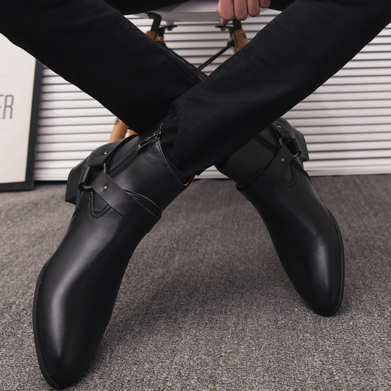 Sepatu Bot Pria Kulit PU Model - Mens Fashion Dress Shoes ulasan dan harga
