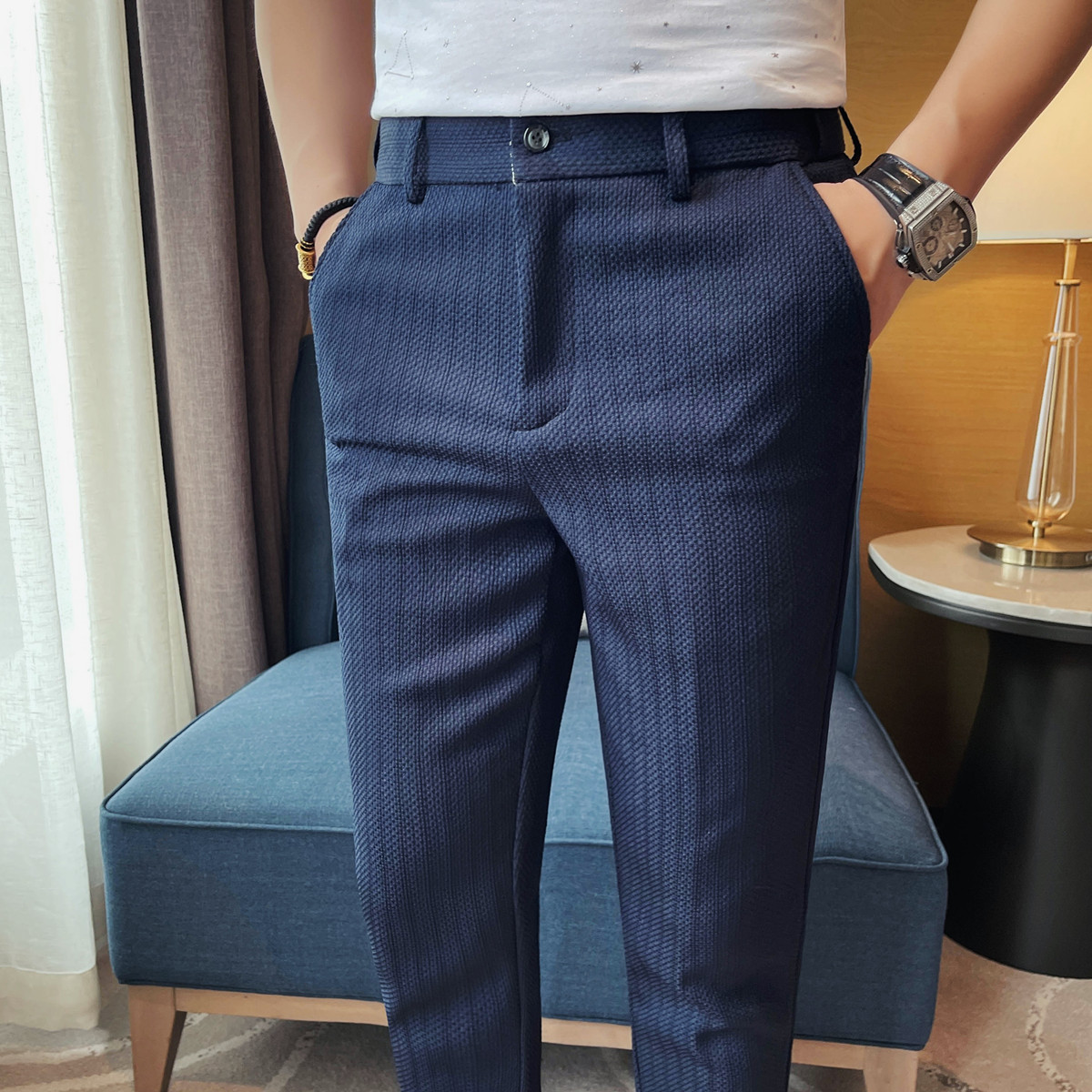Celana Kasual Bergaris Tipis P - Men'S Fashion Pants 2025 ulasan dan harga