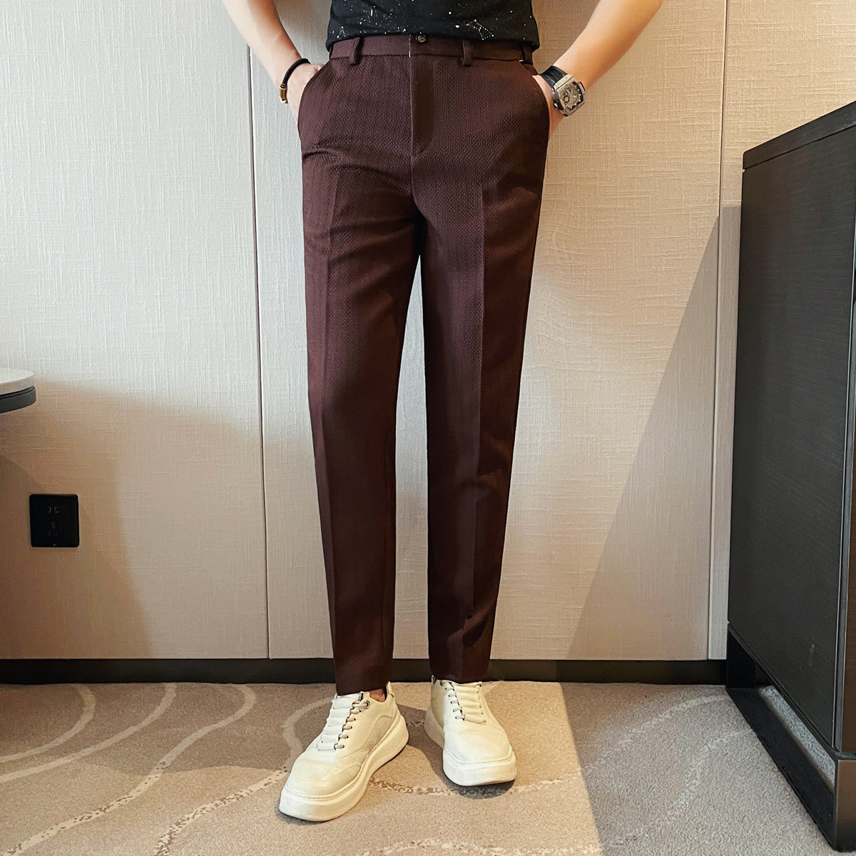 Celana Kasual Bergaris Tipis P - Men'S Fashion Pants 2025 ulasan dan harga