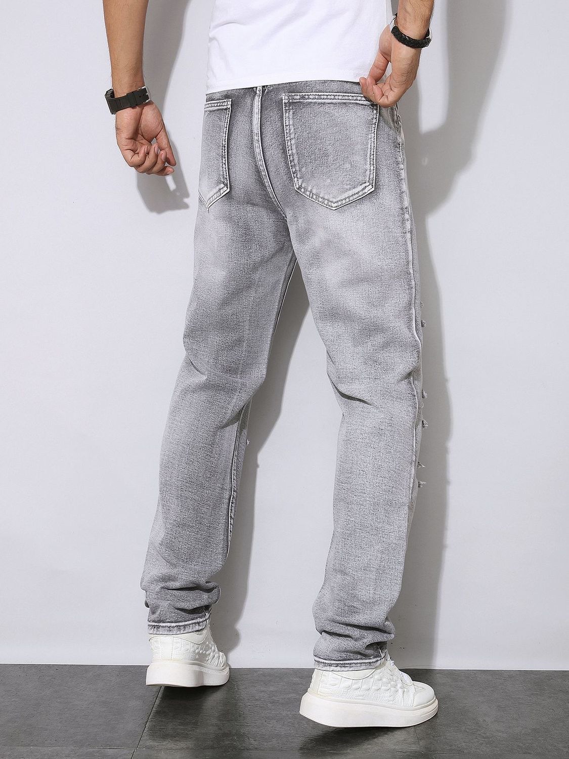 Celana Denim Abu-abu Distresse - Men'S Fashion Grey Jeans ulasan dan harga