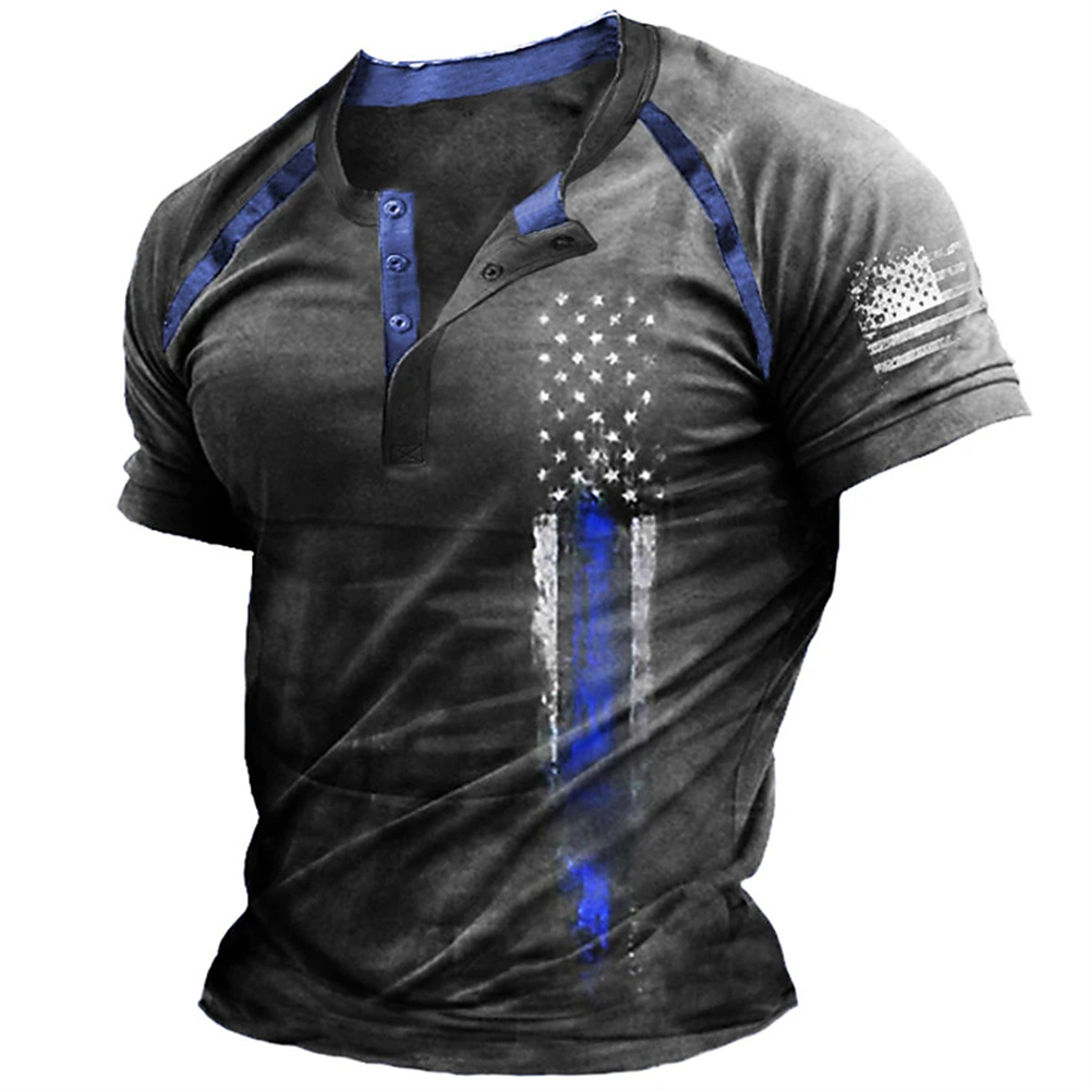 Kaos Henry Pria Motif Bendera  - Men Fashion Upper ulasan dan harga