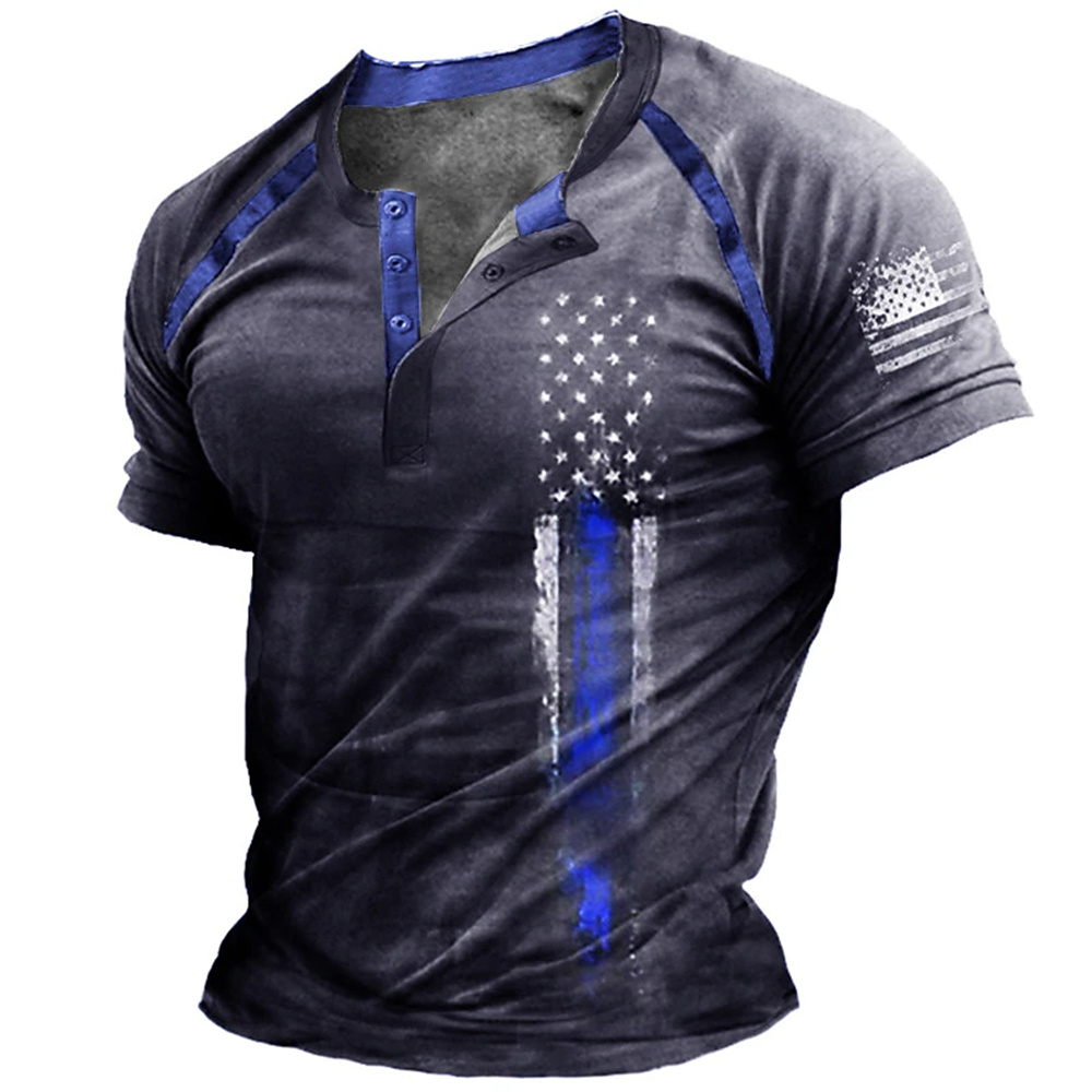 Kaos Henry Pria Motif Bendera  - Men Fashion Upper ulasan dan harga