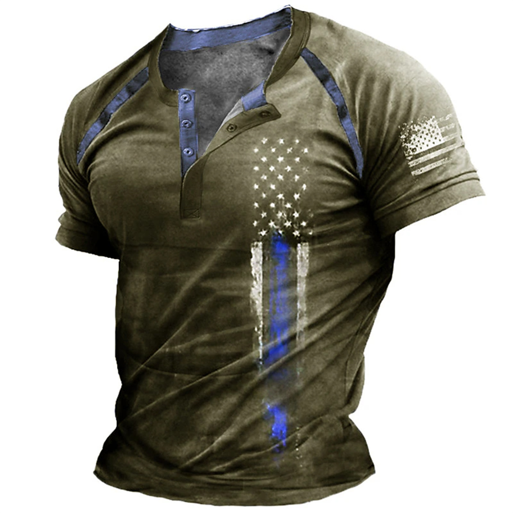 Kaos Henry Pria Motif Bendera  - Men Fashion Upper ulasan dan harga