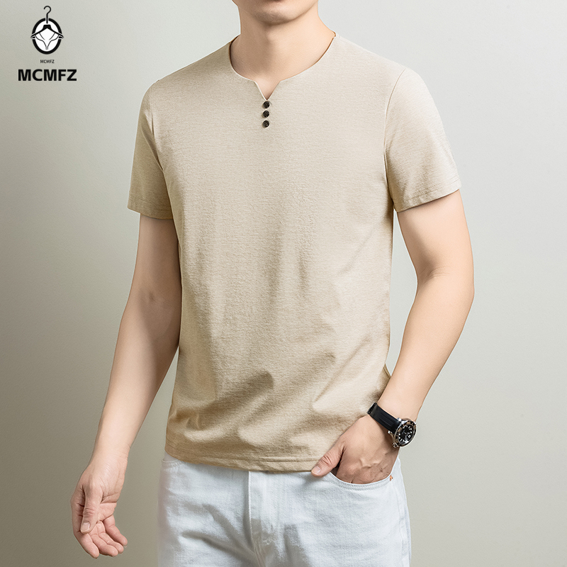 Kaos Henley Pria Basic Bahan K - Men Fashion Upper ulasan dan harga